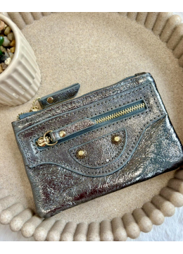 PORTE MONNAIE CUIR GRIS